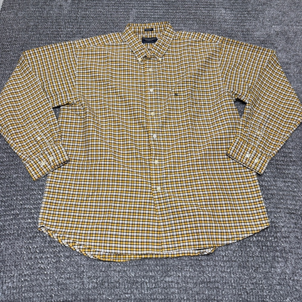 American Eagle Mens Oxford Shirt XL Yellow Plaid Button Down Long Sleeve Cotton